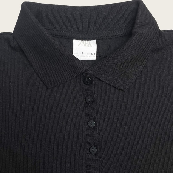 Zara - Boys Longsleeve Rib Knit Polo - Black - Size 9 - Picture 3 of 5